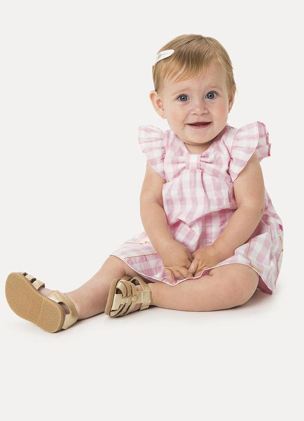 Carinhoso - Vestido Body Vichy com Bordado Rosa Claro