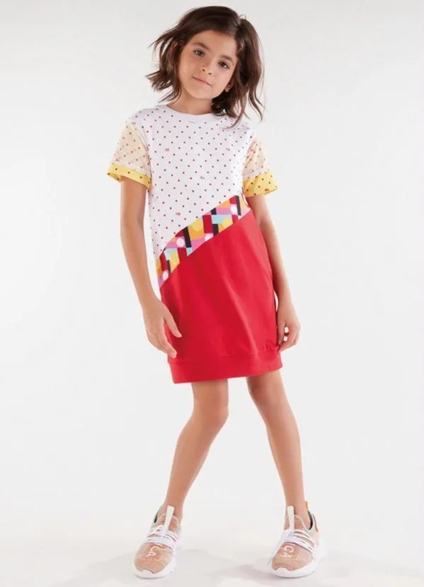Lilica Ripilica - Vestido Bolinhas Manga Curta Infantil Vermelho