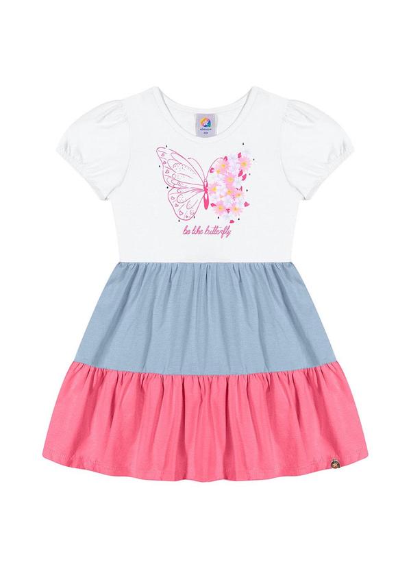 Alenice - Vestido Borboleta Colorida Menina Branco