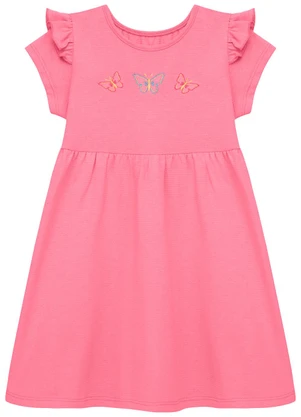 Duduka - Vestido Borboletas e Babado nas Mangas Rosa - DUDUKA