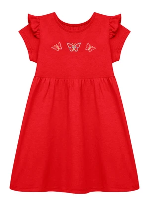 Duduka - Vestido Borboletas e Babado nas Mangas Vermelho - DUDUKA