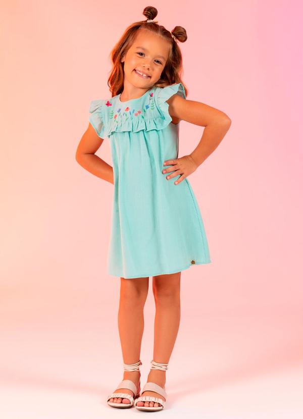 Cativa Kids - Vestido Bordado de Flores Verde 1