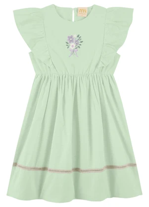 Milli e Nina - Vestido Bordado em Tecido com Linho Verde - MILLI E NINA