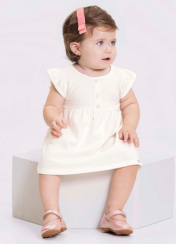 Alakazoo - Vestido Botão Frontal Malha TexturizadaOff White