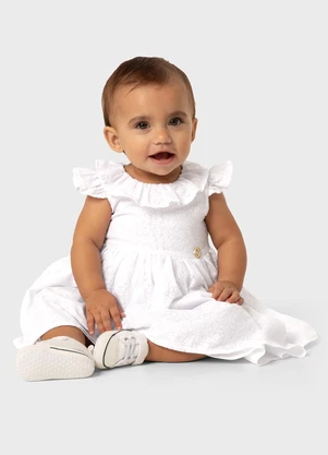 Carinhoso - Vestido Branco Curto em Devorê - CARINHOSO