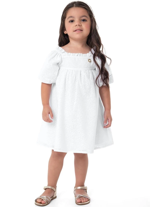 Carinhoso Vestido Branco Godê em Devorê Menina