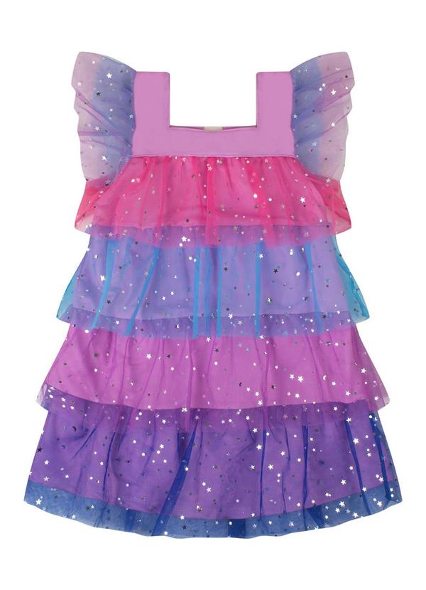 Twingo - Vestido Camadas de Tule Colorido Rosa