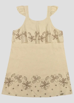 Kely Kety - Vestido Cambuci com Babado e em Relevo Bege - KELY KETY