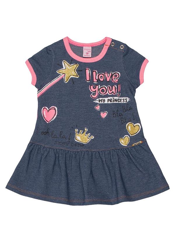 Momi - Vestido Canelado com Babado Jeans Azul