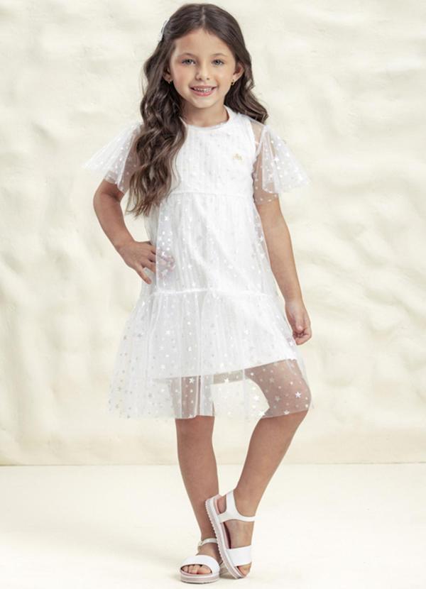 Milli e Nina - Vestido Canelado com Sobreposição Tule Bege