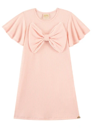 Milli e Nina - Vestido Canelado Infantil Menina com Laço Rosa - MILLI E NINA