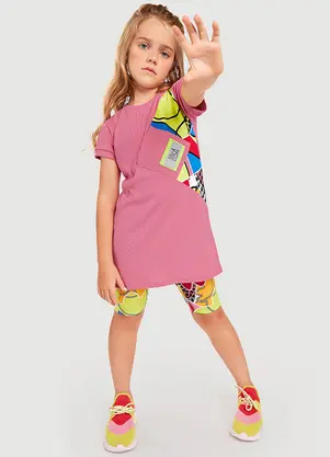 Lilica Ripilica - Vestido Canelado Manga Curta Infantil Menina Ro - LILICA RIPILICA