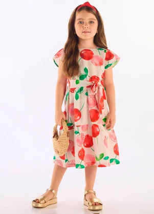 Up Baby - Vestido Cereja Midi Algodão Linho Bege - UP BABY