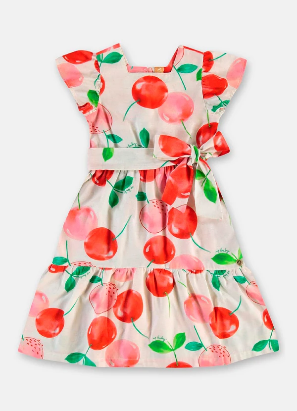 Up Baby - Vestido Cereja Midi Algodão Linho Bege 2