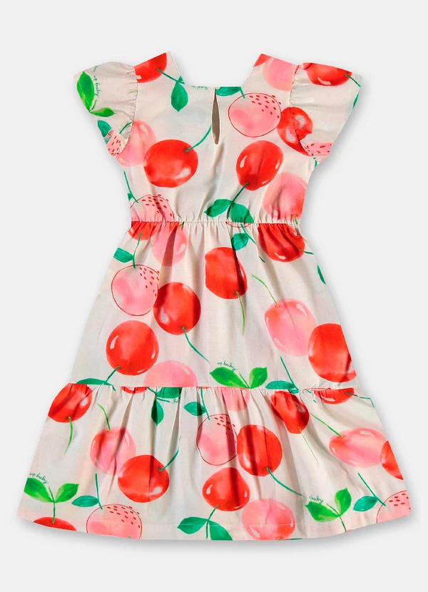 Up Baby - Vestido Cereja Midi Algodão Linho Bege 3