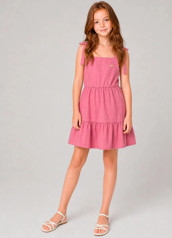 Marlan - Vestido com Alças para Amarrar Rosa