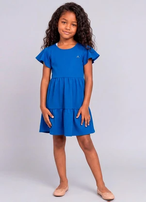 Marlan - Vestido com Babados e Mangas Amplas Azul - MARLAN