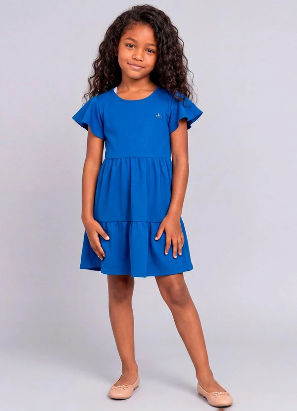Marlan - Vestido com Babados e Mangas Amplas Azul