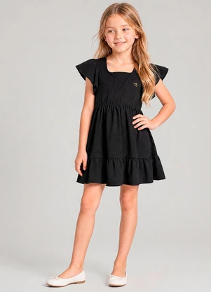 Marlan - Vestido com Babados e Mangas Amplas Preto - MARLAN