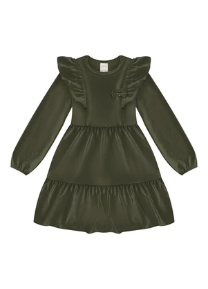 Alakazoo - Vestido  com Babados em Tecido Veludo Verde - ALAKAZOO