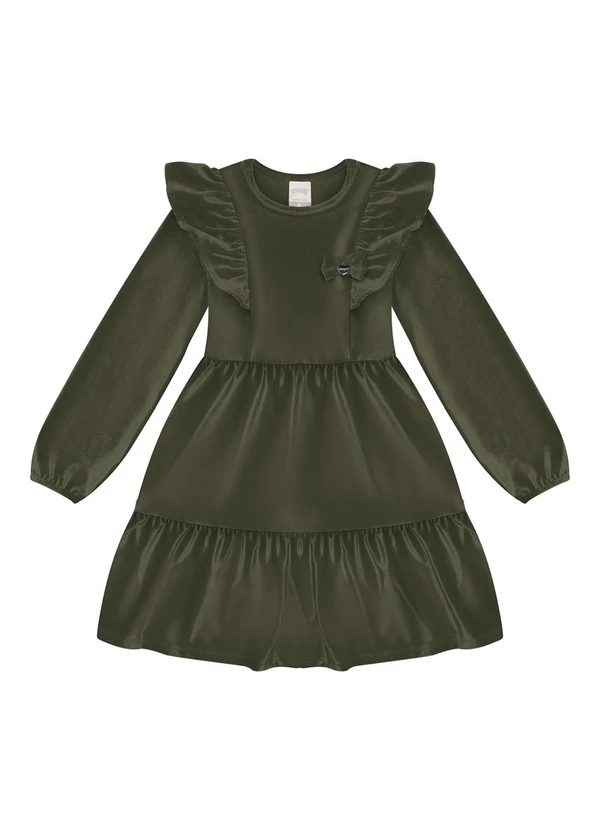 Alakazoo - Vestido  com Babados em Tecido Veludo Verde