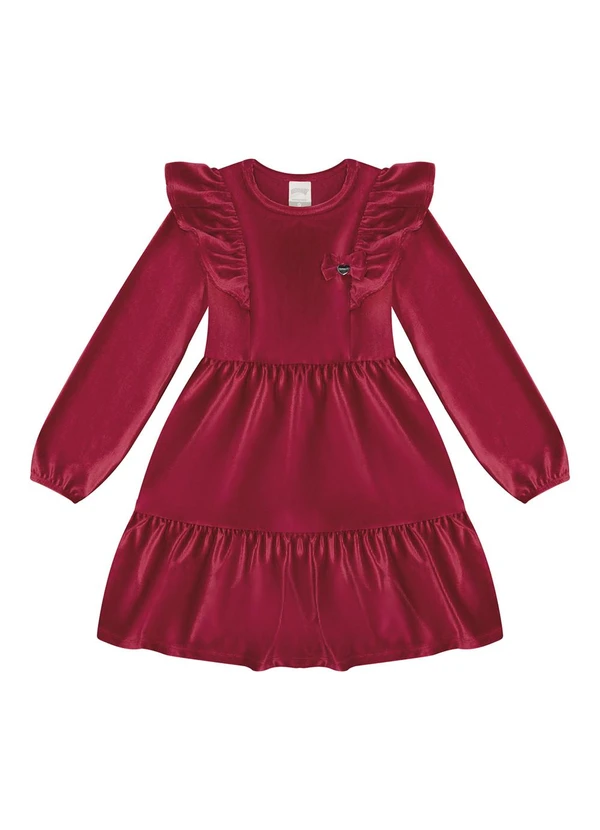 Alakazoo - Vestido  com Babados em Tecido Veludo Vermelho 2