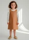 Amada - Vestido com Bolsos em Material Sintetico Bege - variação: Marrom
