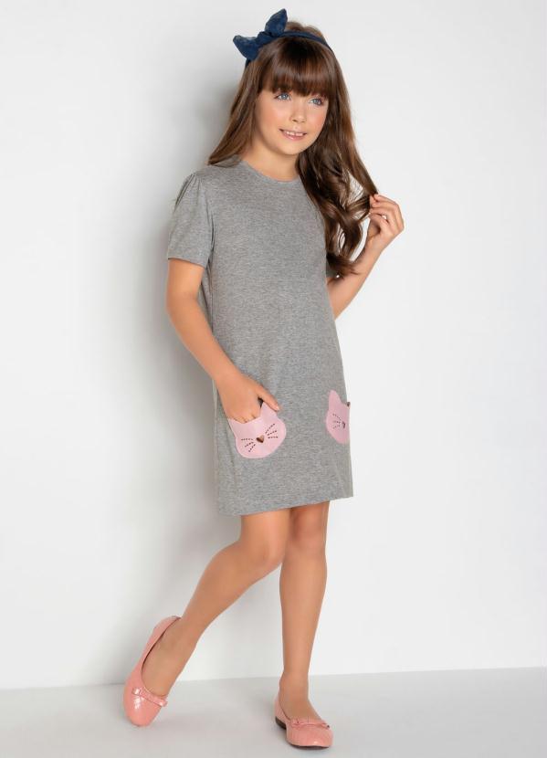 Queima Estoque - Vestido com Bolsos em Formato Gatinho Mescla 3
