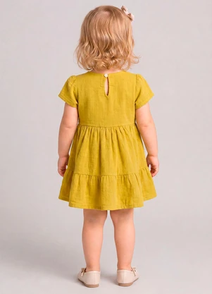 Marlan - Vestido com Bordado e Saia em Camadas Amarelo - MARLAN