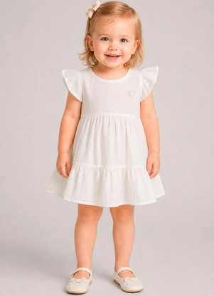 Marlan - Vestido com Bordado e Saia em Camadas Bege - MARLAN