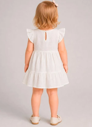 Marlan - Vestido com Bordado e Saia em Camadas Bege - MARLAN