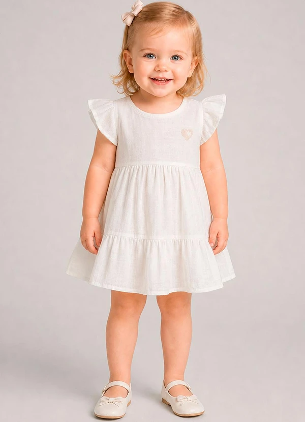Marlan - Vestido com Bordado e Saia em Camadas Bege