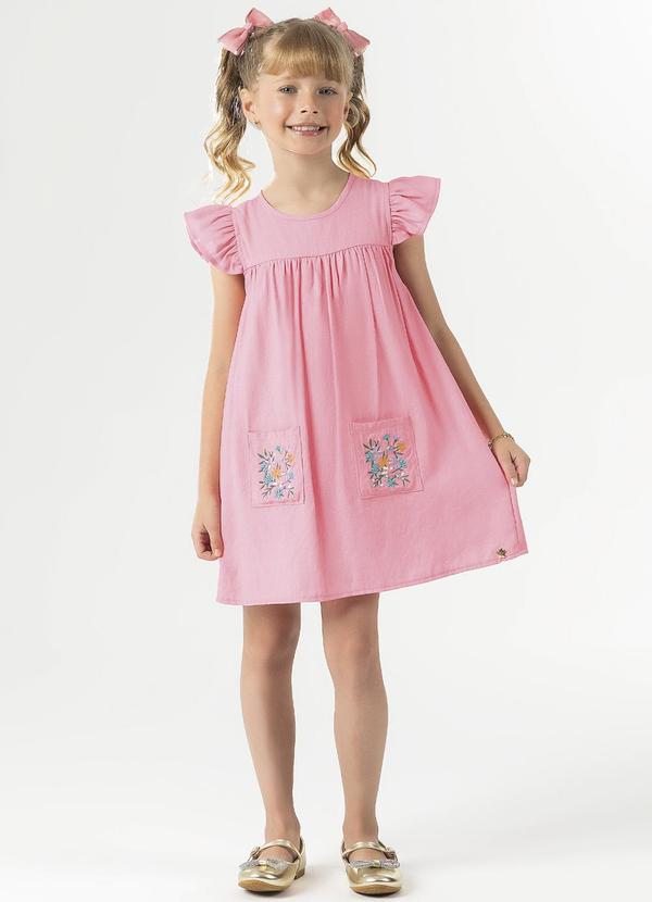 Cativa Kids - Vestido com Bordado no Bolso Rosa