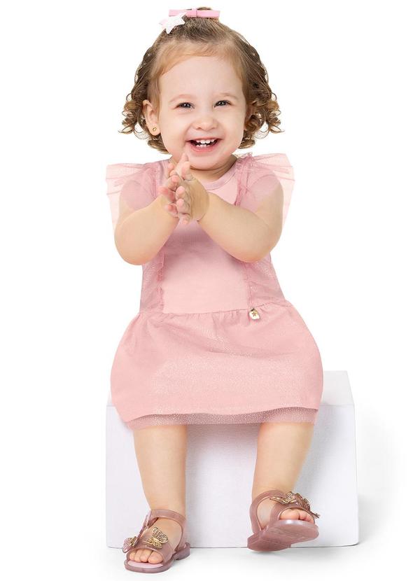 Alenice - Vestido com Brilho e Babados Menina Rosa