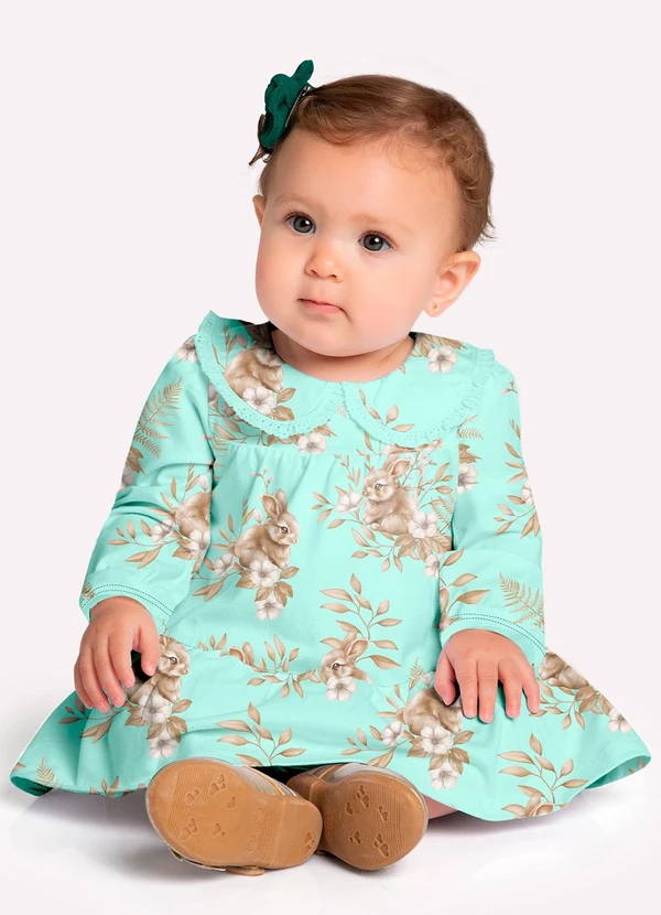 Milon - Vestido com Calcinha Bebê Coelhinhos Verde