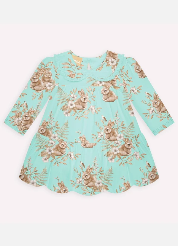Milon - Vestido com Calcinha Bebê Coelhinhos Verde 3