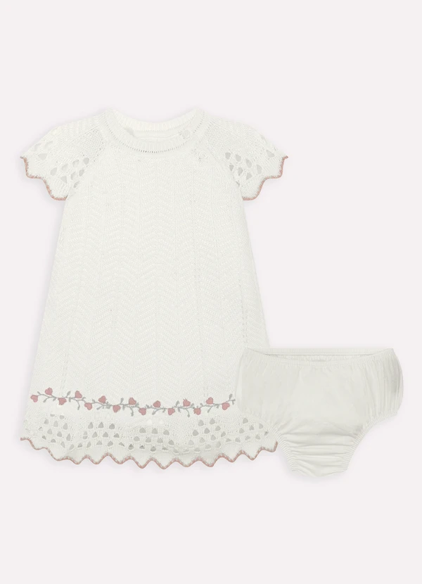 Milon - Vestido com Calcinha Bebê em Tricô Off White 2