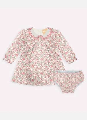 Milon - Vestido com Calcinha Bebê Flores Off White - MILON
