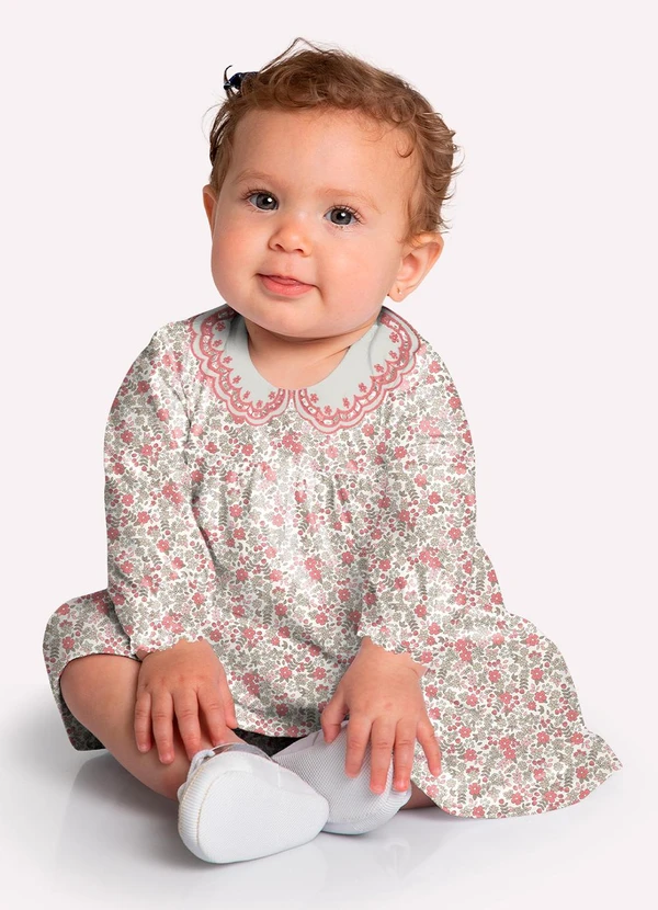 Milon - Vestido com Calcinha Bebê Flores Off White