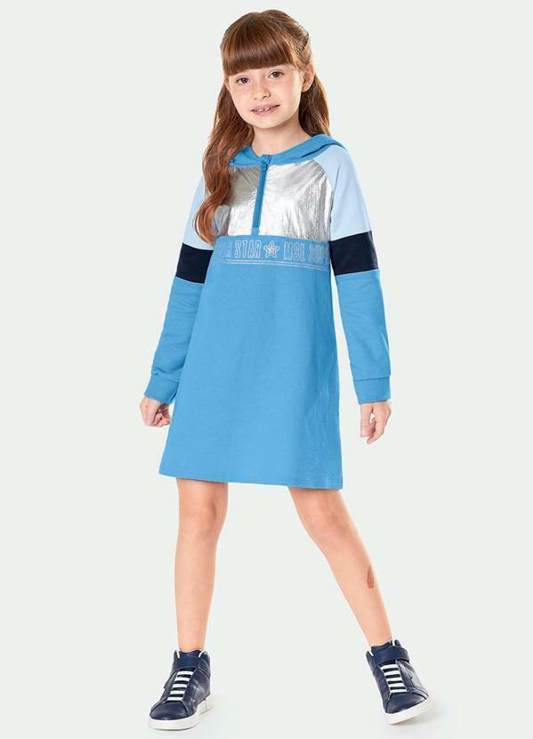 Marisol - Vestido com Capuz Manga Longa Moletom Azul