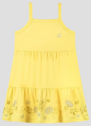 Kely Kety - Vestido com em Relevo, Glitter e Aplique Amarelo - KELY KETY