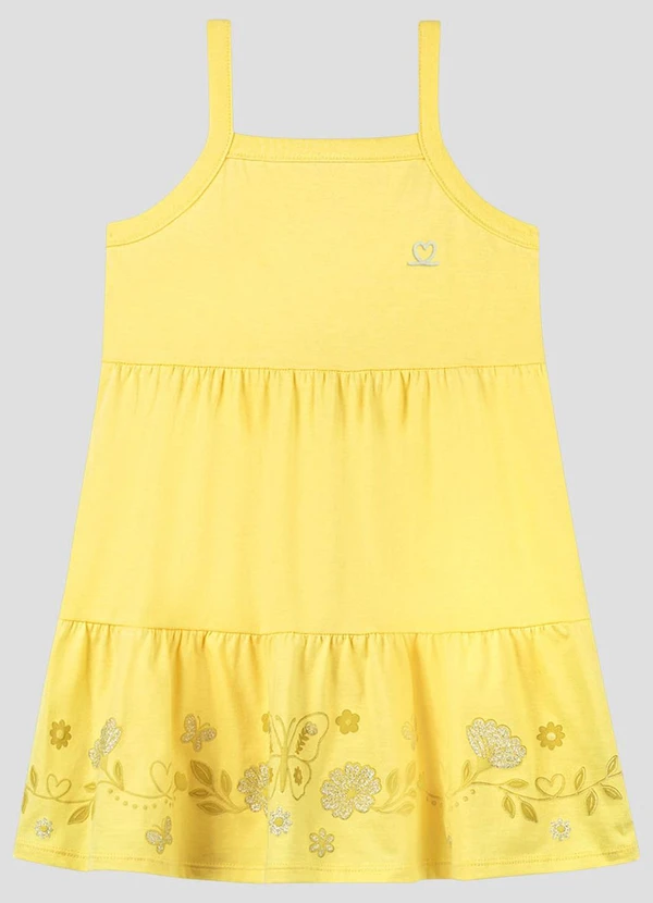 Kely Kety - Vestido com em Relevo, Glitter e Aplique Amarelo