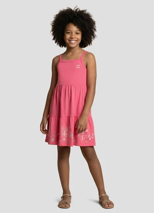 Kely Kety - Vestido com em Relevo, Glitter e Aplique Rosa - KELY KETY