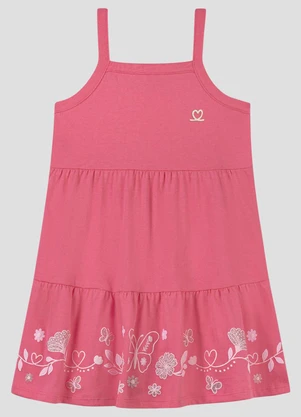 Kely Kety - Vestido com em Relevo, Glitter e Aplique Rosa - KELY KETY
