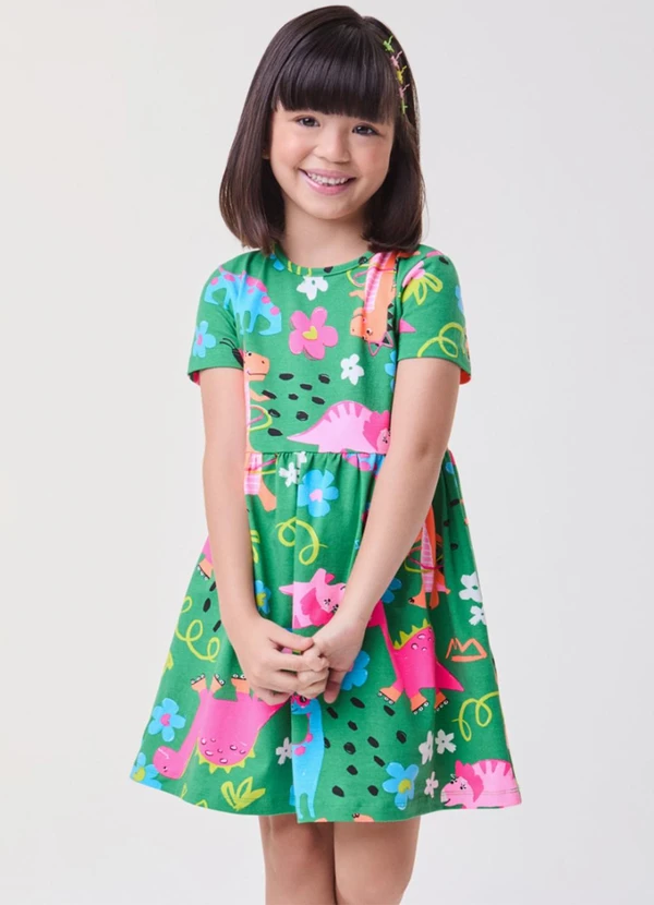 Bimbi - Vestido com Estampa de Dinos Fun Verde
