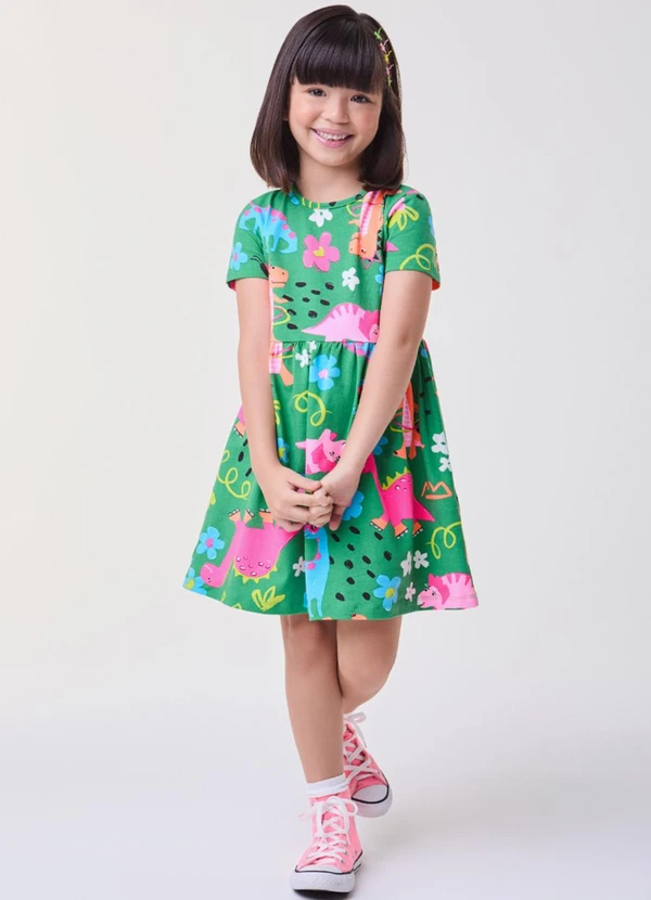 Bimbi - Vestido com Estampa de Dinos Fun Verde 2
