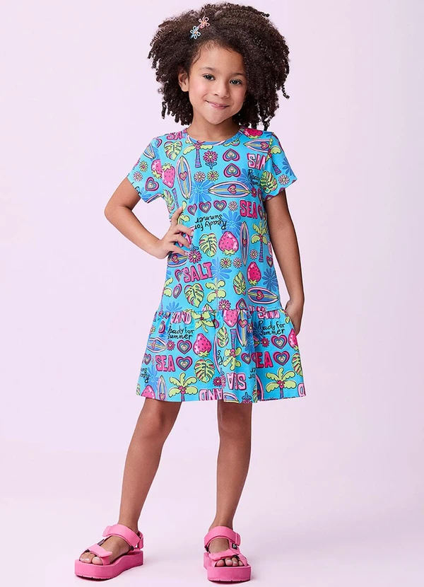 Momi - Vestido com Estampa de Pranchas Azul