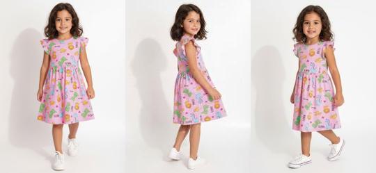 Vestido com Estampa Dinos Rosa