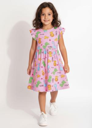Vestido com Estampa Dinos (Rosa)