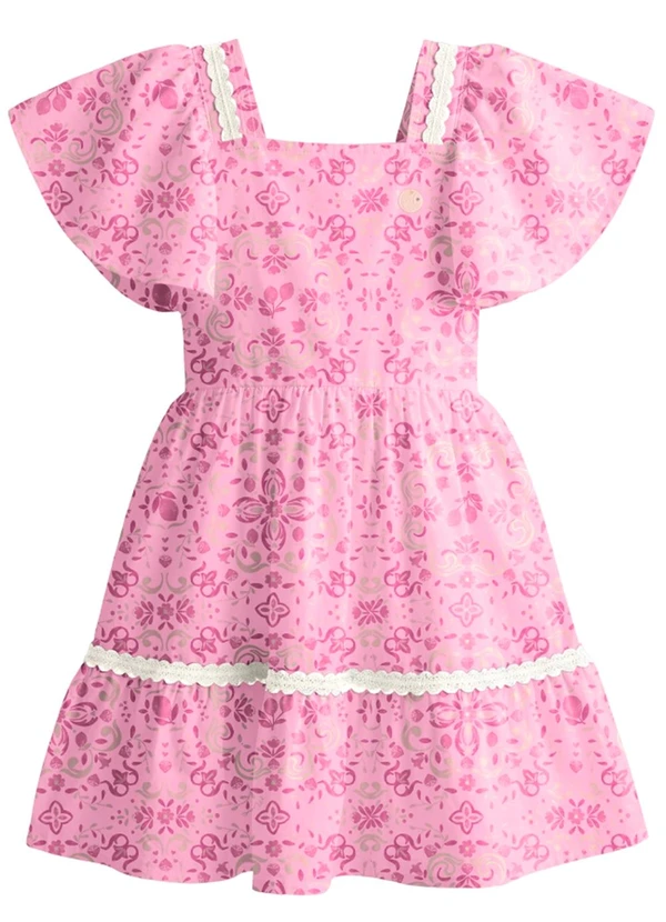 Mundi - Vestido com Estampa Floral e Renda Rosa